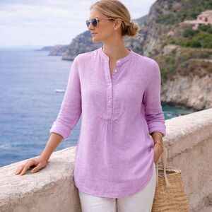 J Crew Baird McNutt Irish Linen Tunic Top Pink Relaxed Coastal Boho Size 2